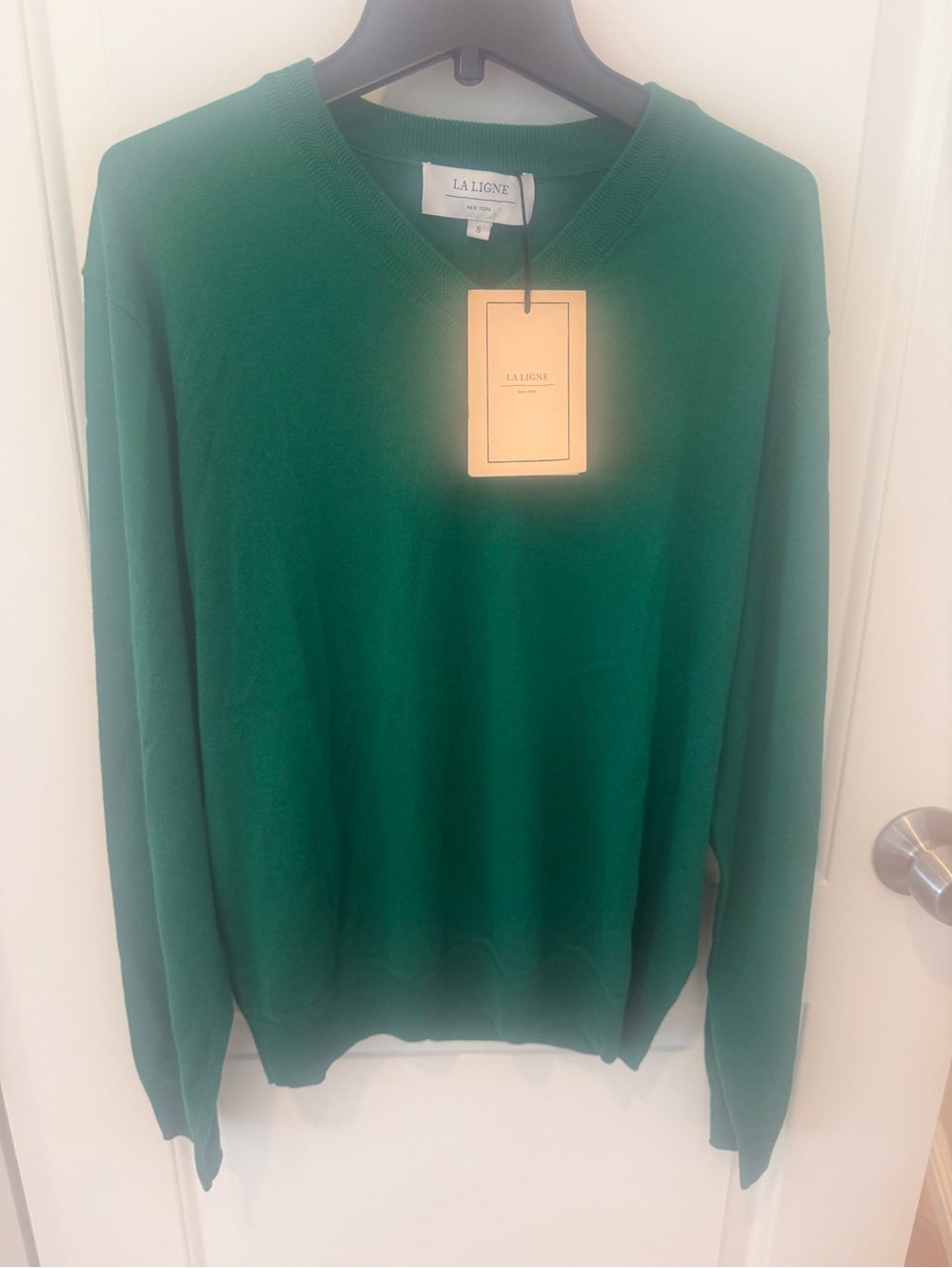 La Ligne Women’s V-Neck Sweater — Emerald Green